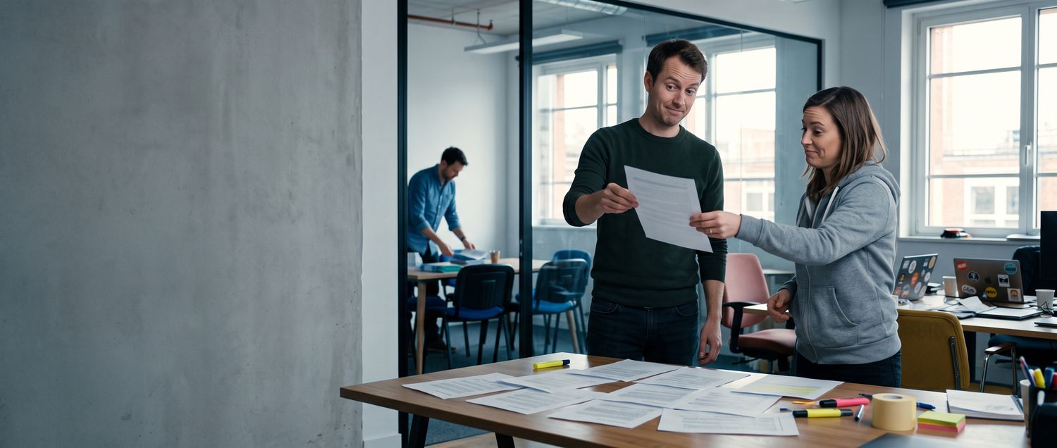 A sales team reviewing templates in a library setting.